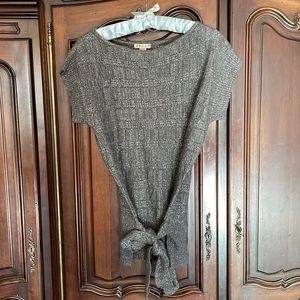 Gray sparkly sweater, short sleeve with front tie, size medium